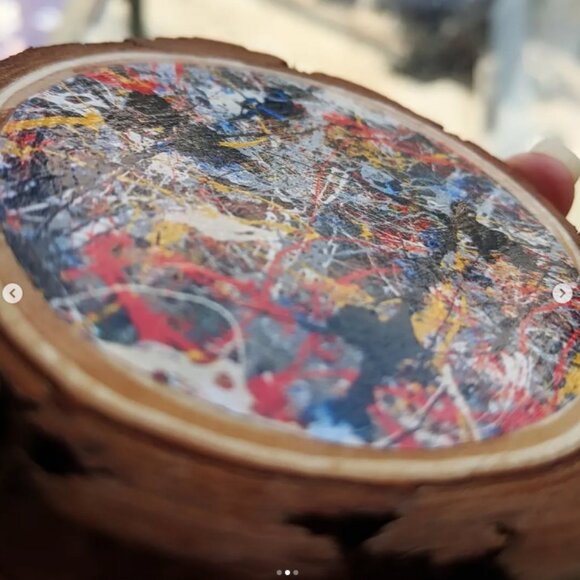 Pollock holiday ornament - handmade wood slice decoration for Christmas/Yule - Picture 2 of 2